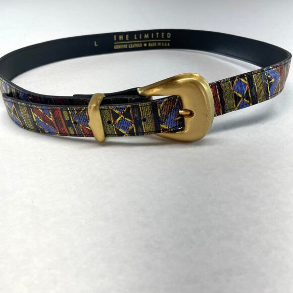 VTG The Limited Leather Belt Multicolor Abstract Geometric Statement Gold Buckle main image 7